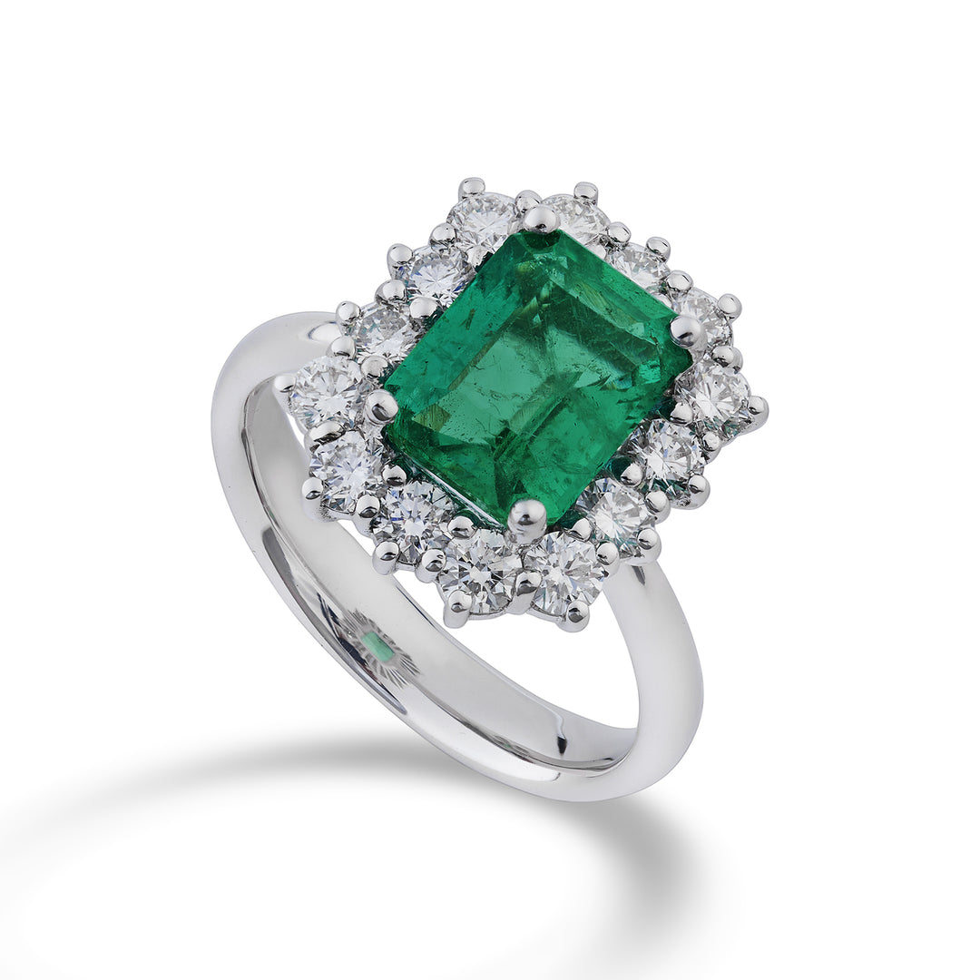 Golay ring with oct. emerald 9x7-14 contour stones ACL058DISM79-23310110086