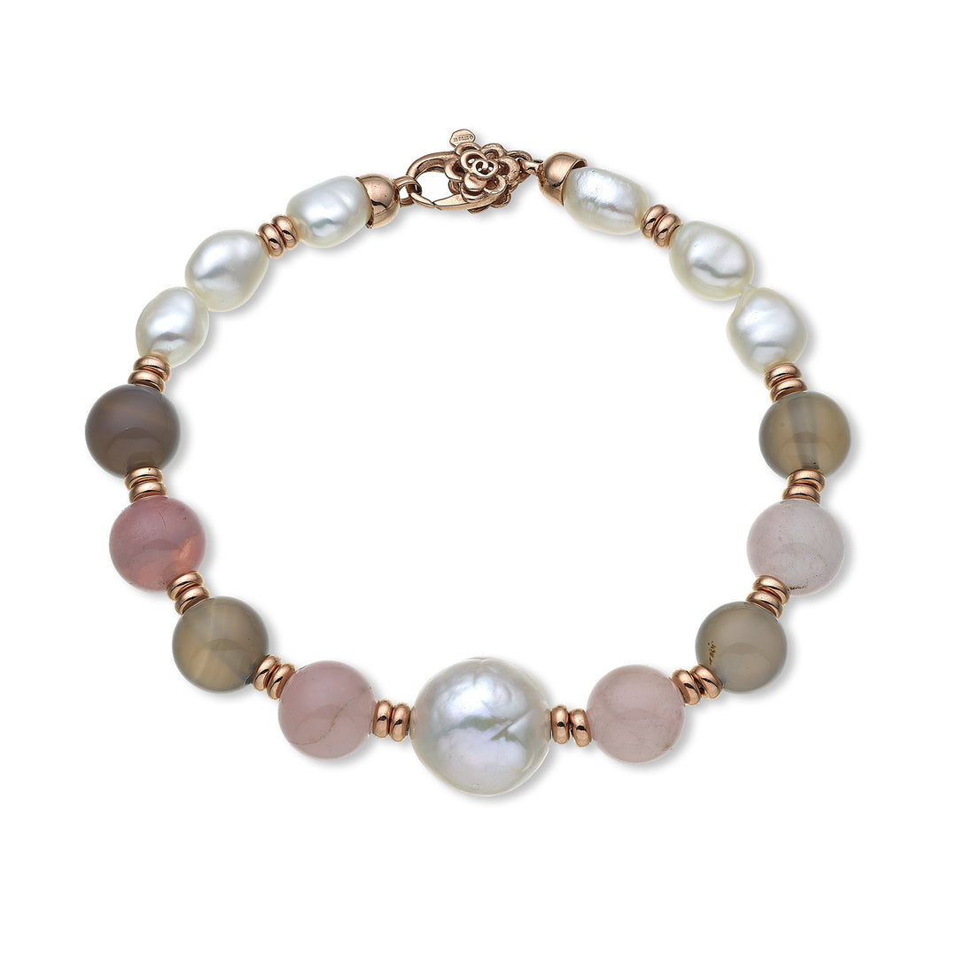 Mikiko br ag925 fw bar 6/7 nucl. 11/12 opale rose et agate grise 8mm MB7452A3OPALEROSA