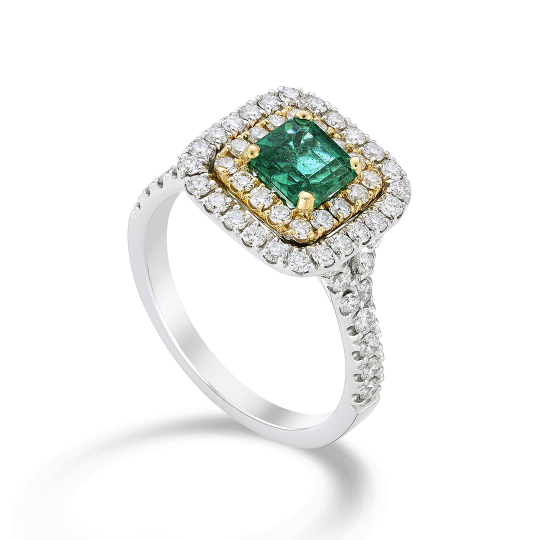 Golay anello smeraldo emerald doppio contorno diamanti AEDC001DISM-22322110017