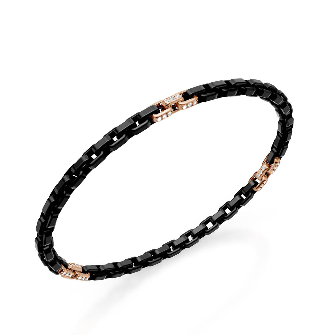 Golay black titanium bracelet, with 9 18kt rose gold pavet inserts, square link, 17.5cm GBR033E9O3DINE-175