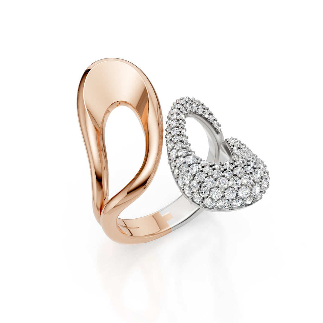 Golay anello bicolore bianco e rosa, pave&