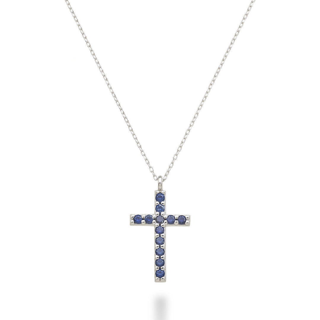 Nihama cl Croix 18 carats taille 4 (1,7 cm) or blanc avec saphirs 0,25 ct NDCRO4O4ZFR