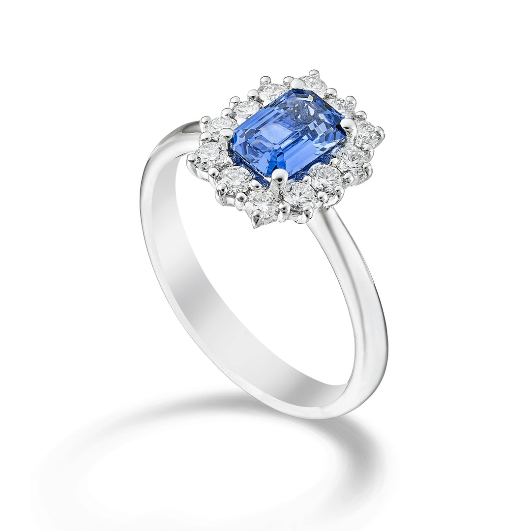 Golay sapphire ring 7x5 octagonal and contour 12 stones ACL058DIZB2-26181110071