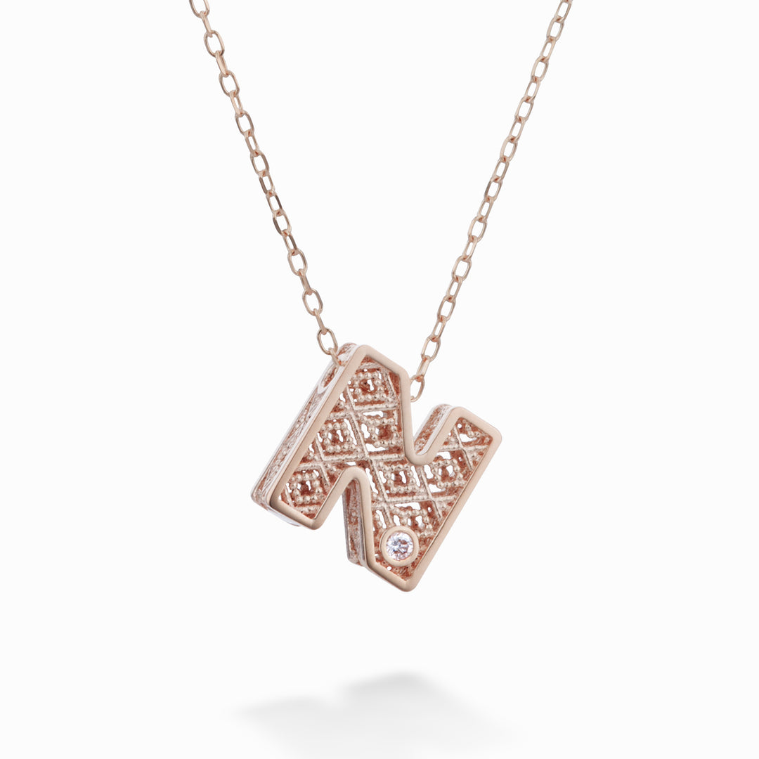 Mikiko cl 18k lettre n or rose diam. ct.0,01 MDLETNO3