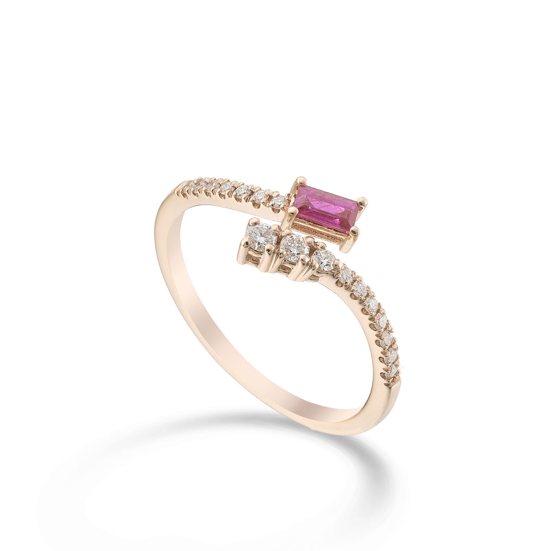 Golay-Ring mit Diamanten und Rubin-Baguette 4x2 AMP785DRUR-26016110080