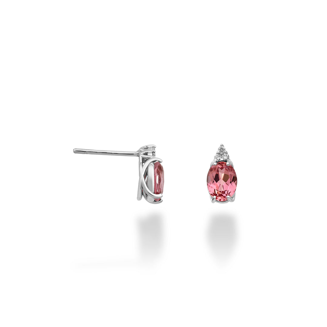 Mikiko oder 18 Karat ovaler rosa Saphir 7x5 und drei Diamanten MO5172O4ZFRP
