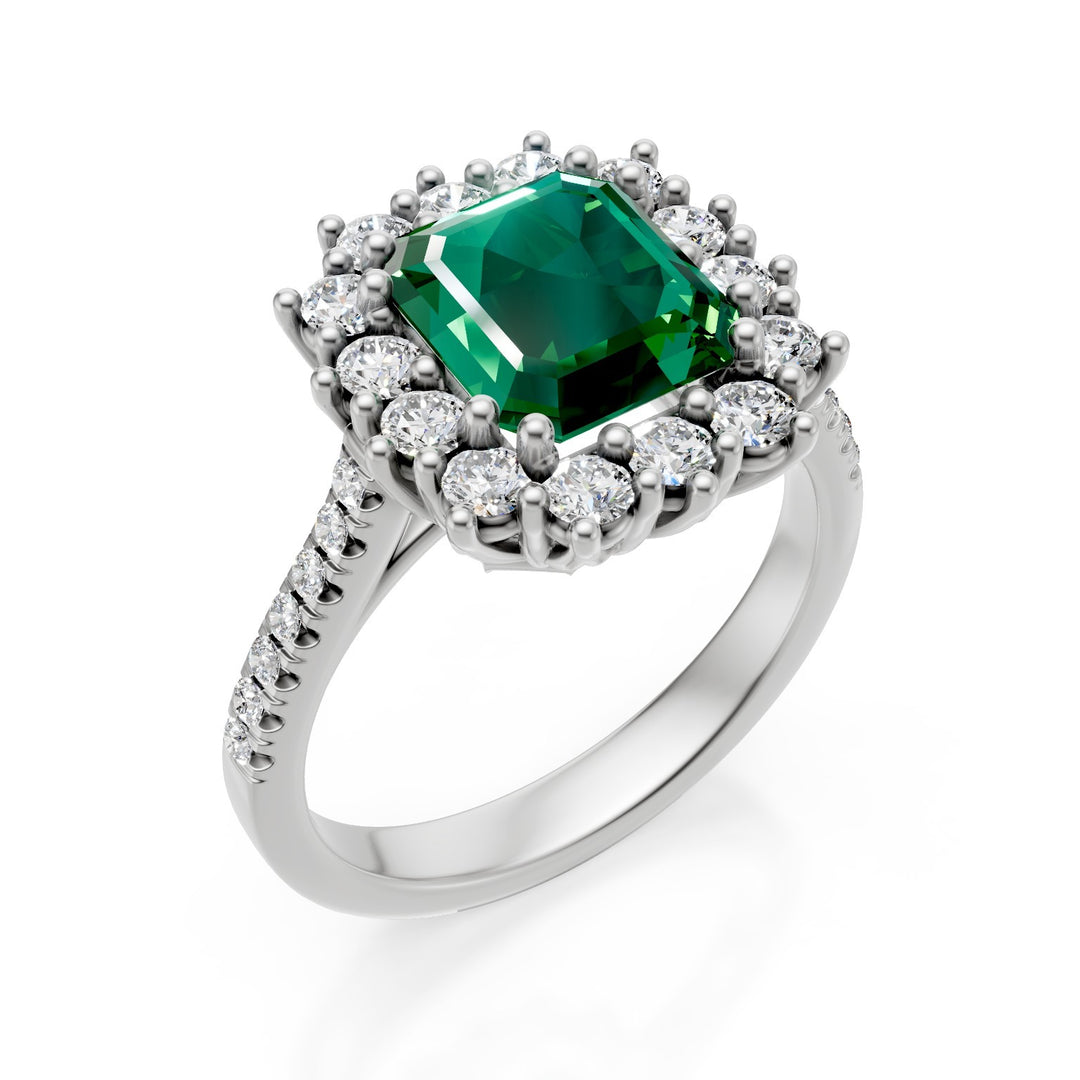 Golay oct emerald ring 8x8 with 14 diamonds outline ACLC629DSM88-25337110072
