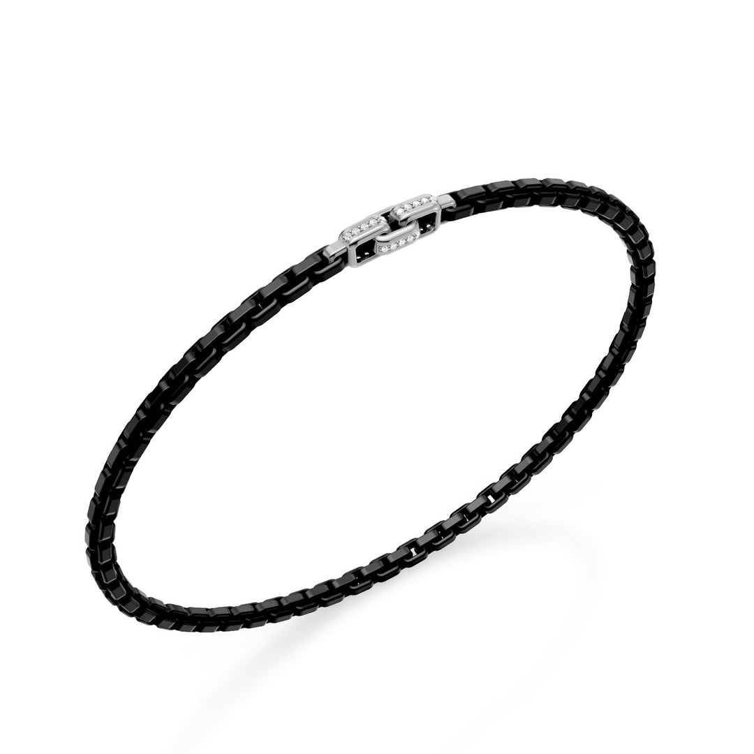 Golay-Armband aus schwarzem Titan, mit 3 großen gepflasterten Einsätzen aus Platin, quadratisches Glied, 19 cm GBR030PTDINE-190
