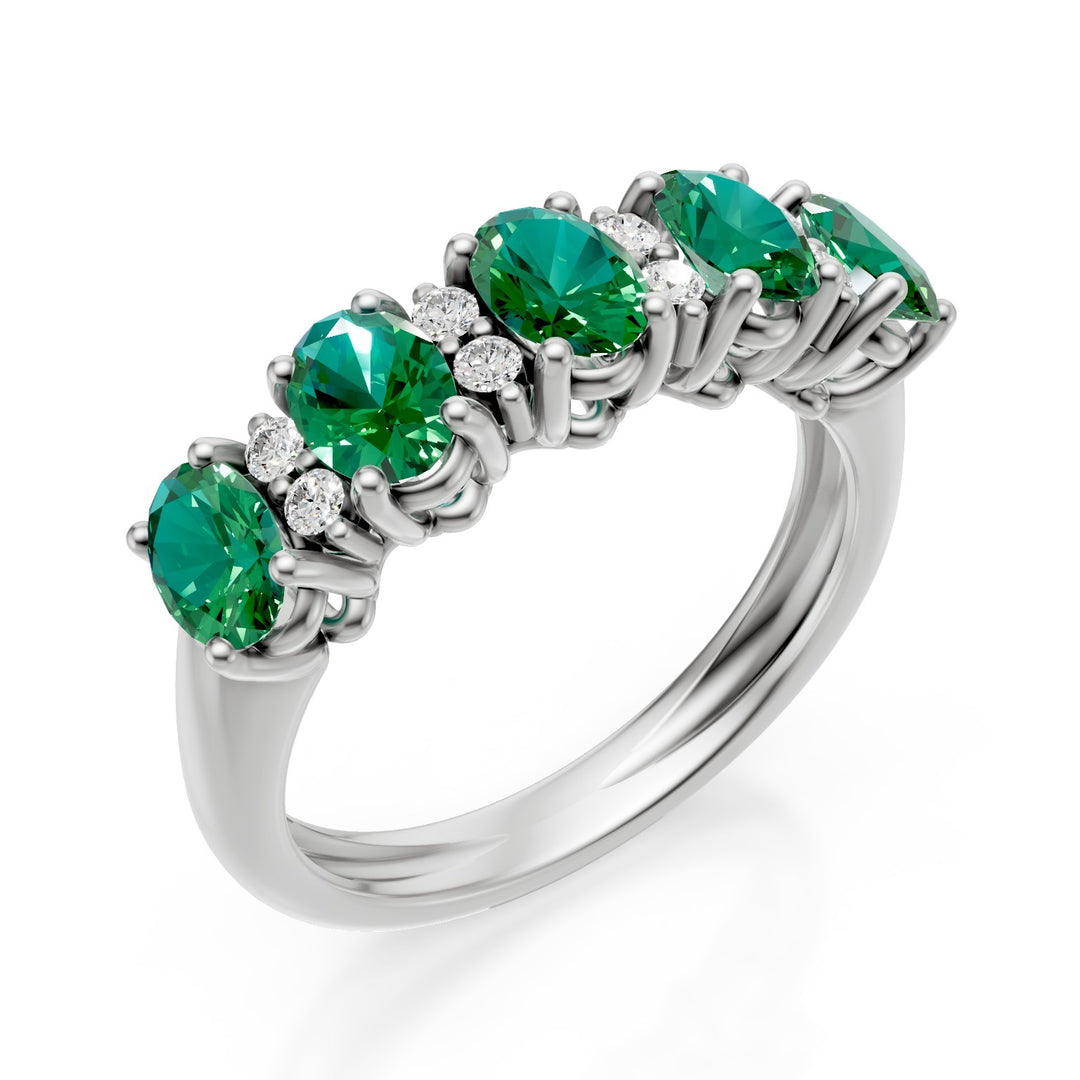 Halbrunder Golay-Ring mit 5x4 ovalen Smaragden und Diamanten AFMG733DISM54B-25197110129