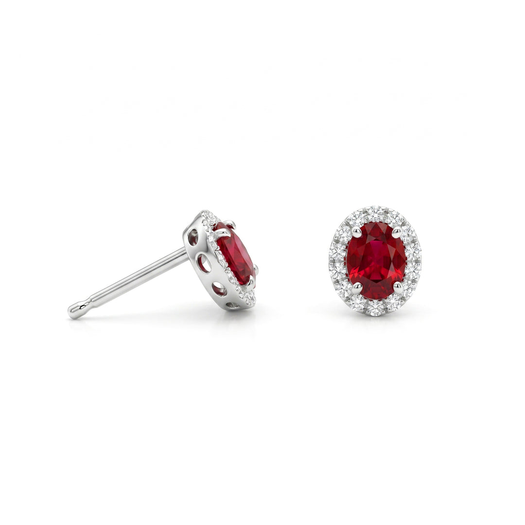 Mikiko or 18k 5x4 oval ruby with diamond surround MO5184O4RBC