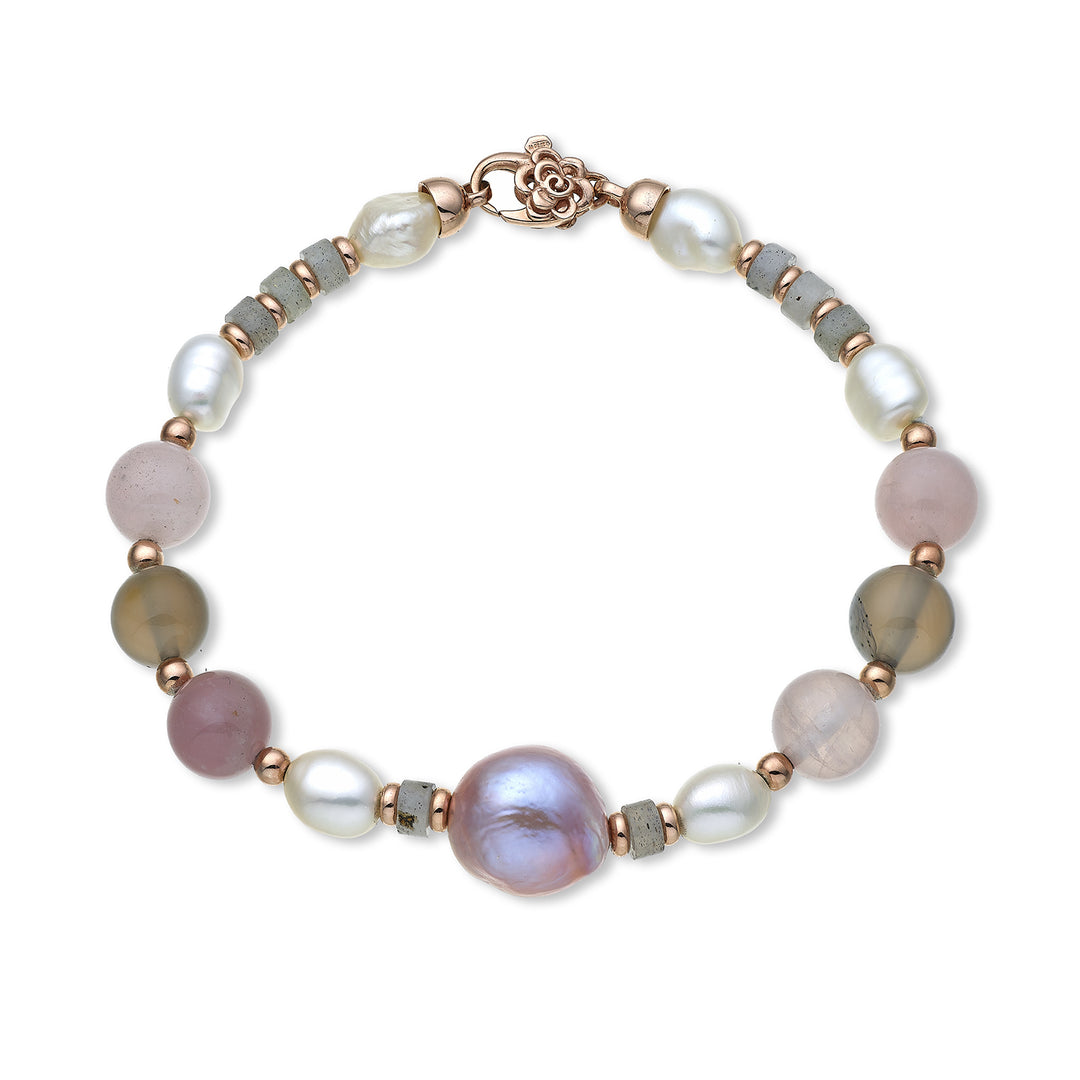 Nihama br ag925 fw bar 6/7 nucl. 12/14 opale rosa e agata grigia 8mm NB7453A3OPALEROSA