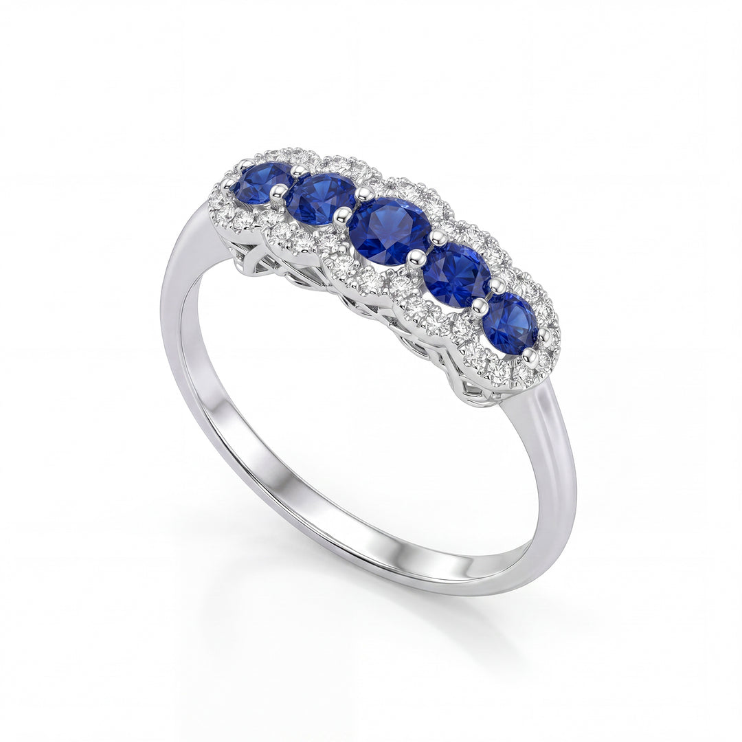 Golay 5 stone ring with shared outline sapphires AR5S877DZB013-26138110095