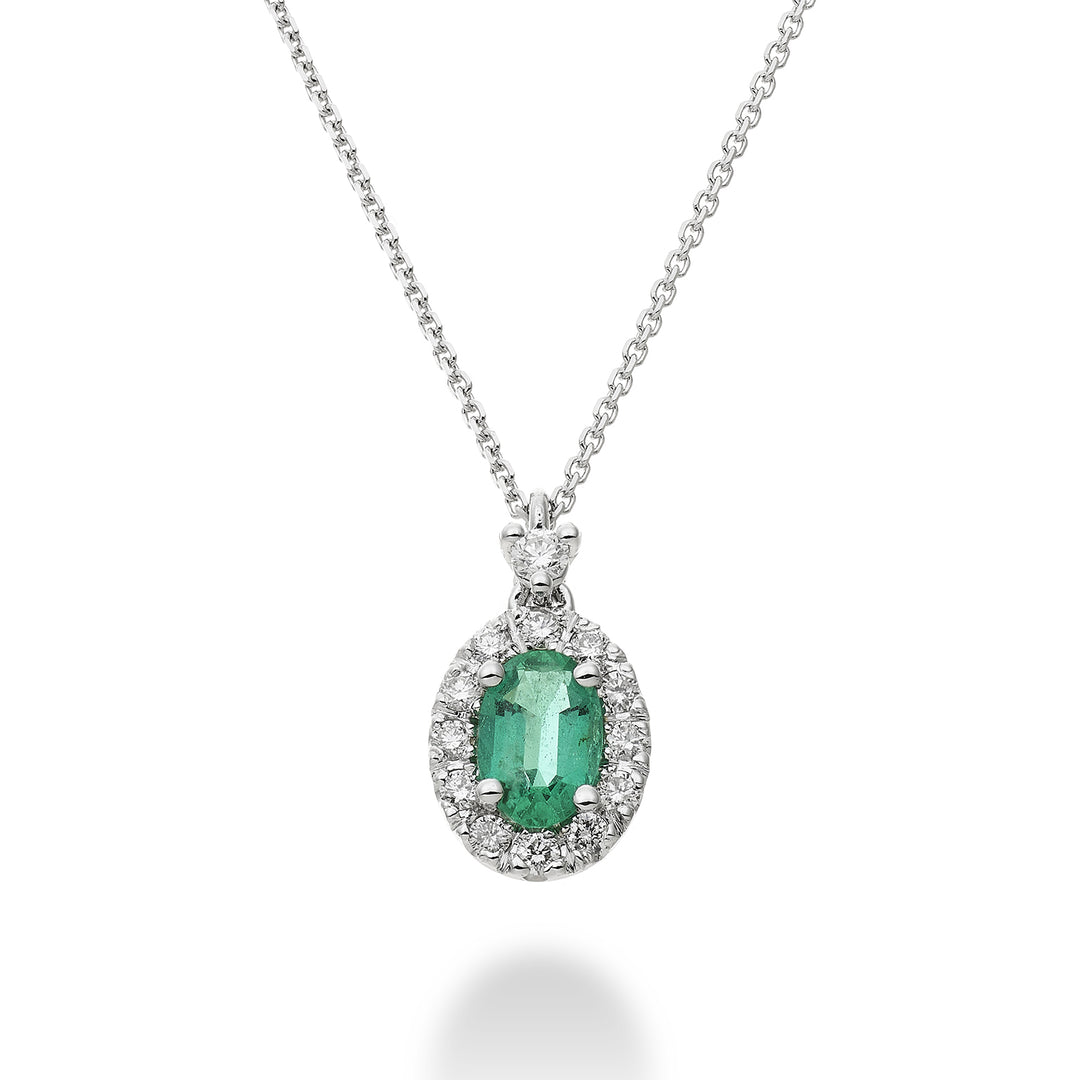 Golay-Halskette mit 6x4 ovalem Smaragdanhänger und Diamanten PCL122DISM46-24030110144