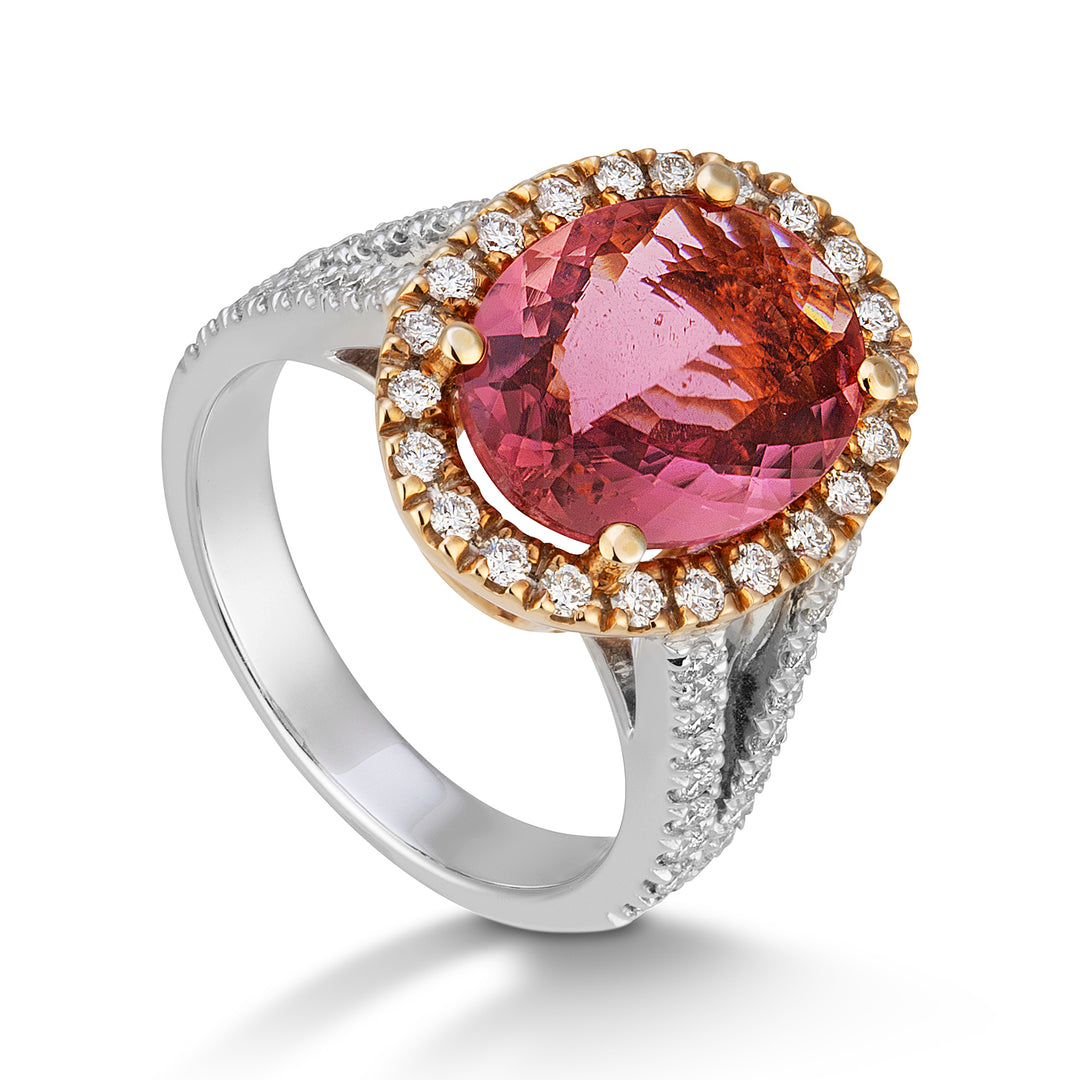 Golay ovaler rosa Turmalinring 10x14 und Diamanten ACLC068DTOP10-22213110022