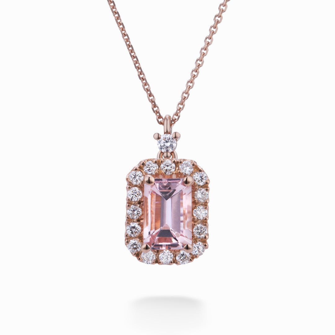 Collier morganite octogonal World Diamond Group 8x6 et contour diam PCL072DIMO4-24030110142
