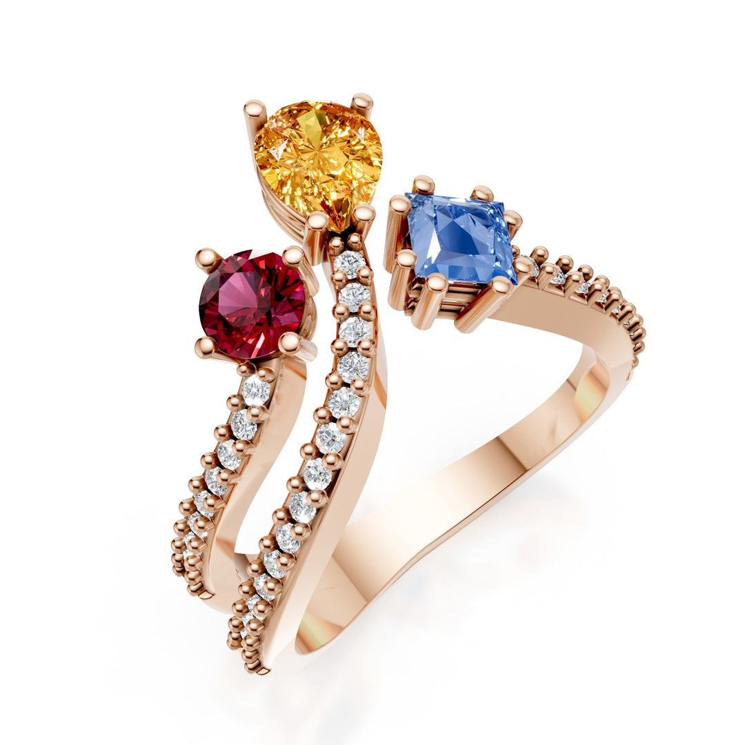 Golay-Ring, Saphirform, mehrfarbige Diamanten auf der Schiene AMP662DMCC2R-25154110252