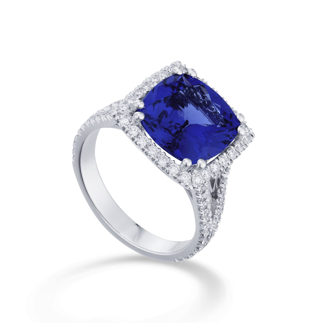 Bague tanzanite Golay 9x9 coussin et double tige inc ACLC096DITZ99-22150110037