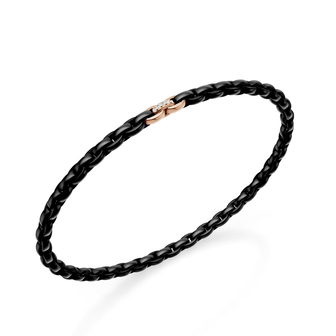 Bracelet Golay en titane noir, avec trois inserts en or rose 18 carats dont seul celui central est serti de diamants, maillon ovale, 18cm GBR034E3AO3DINE-180