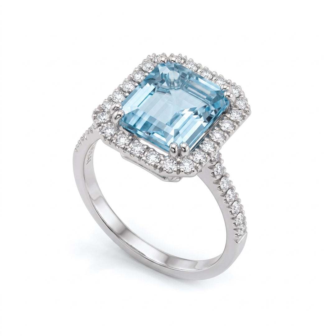 Bague aigue-marine octogonale World Diamond Group 12x10 et diamants ACLC072DIAQ7-21117110042