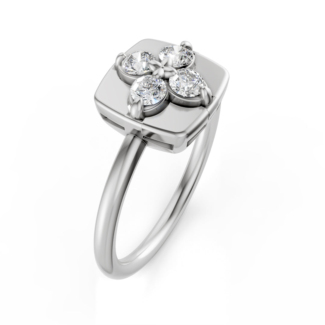 Golay satin flower ring with big white diamonds AMPFI01DI88SB-23314110054