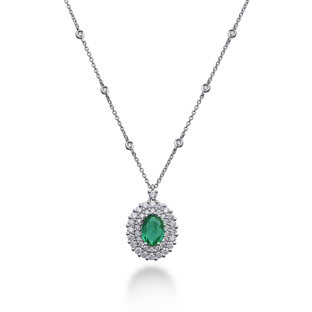 Golay 8x6 oval emerald necklace with double contour PCL128DISM68-22129110069