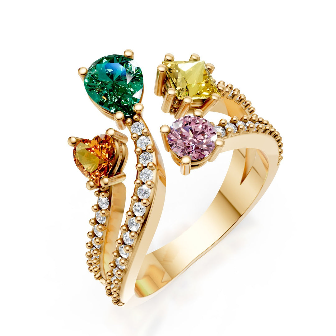 Golay-Ring, Saphirform, mehrfarbige Diamanten auf der Schiene AMP664DMCC1G-25154110255