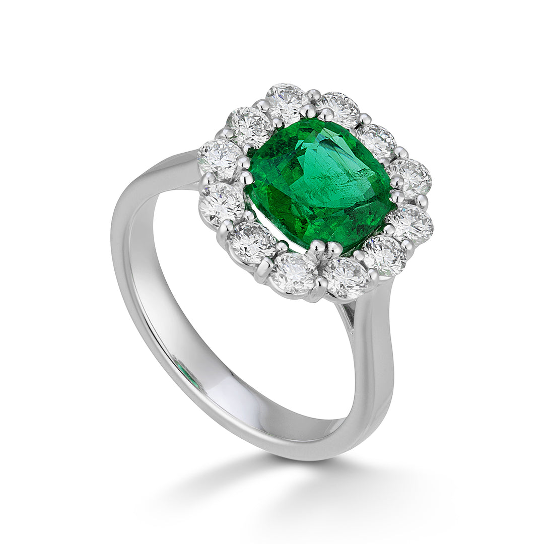 Bague émeraude coussin Golay 7x8 et contour diamant ACLC459DSM78-25063110064