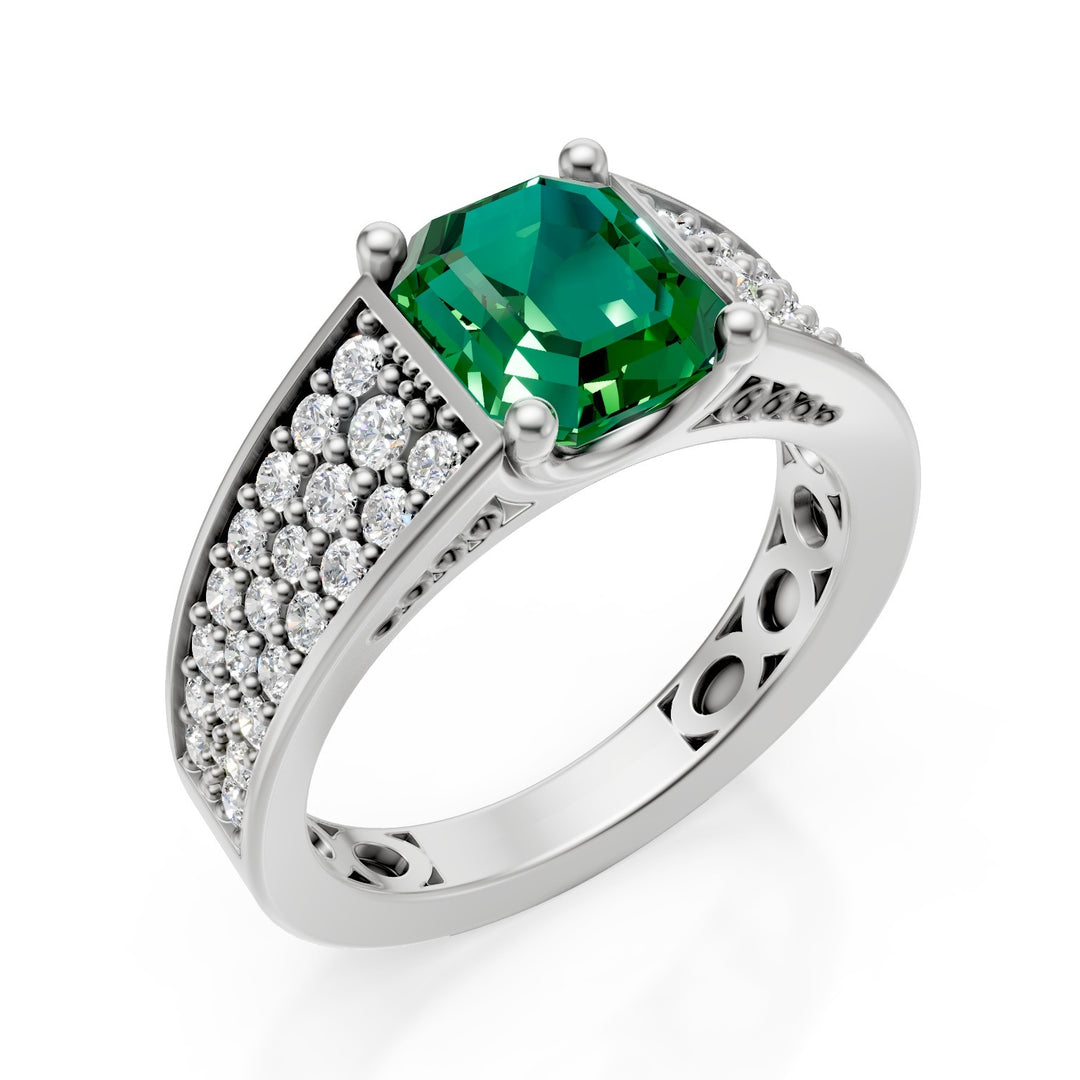 Bague Golay oct émeraude 7x6 avec tige pavée AFS645DSM76-26181110074