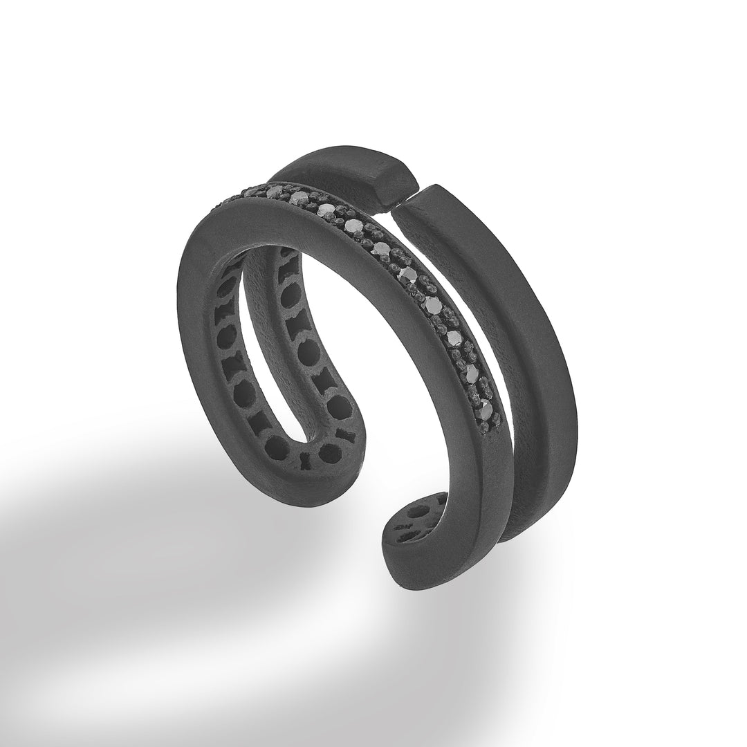 Bague fantaisie Golay en titane noir avec diamants noirs sertis sur l&