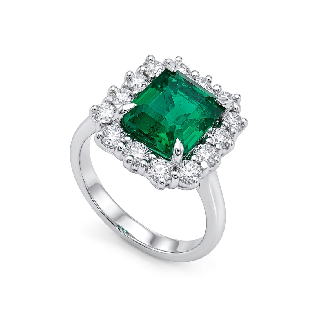 Bague Golay oct émeraude 10x8 contour 14 pierres ACLC079DSM108A-26065110110