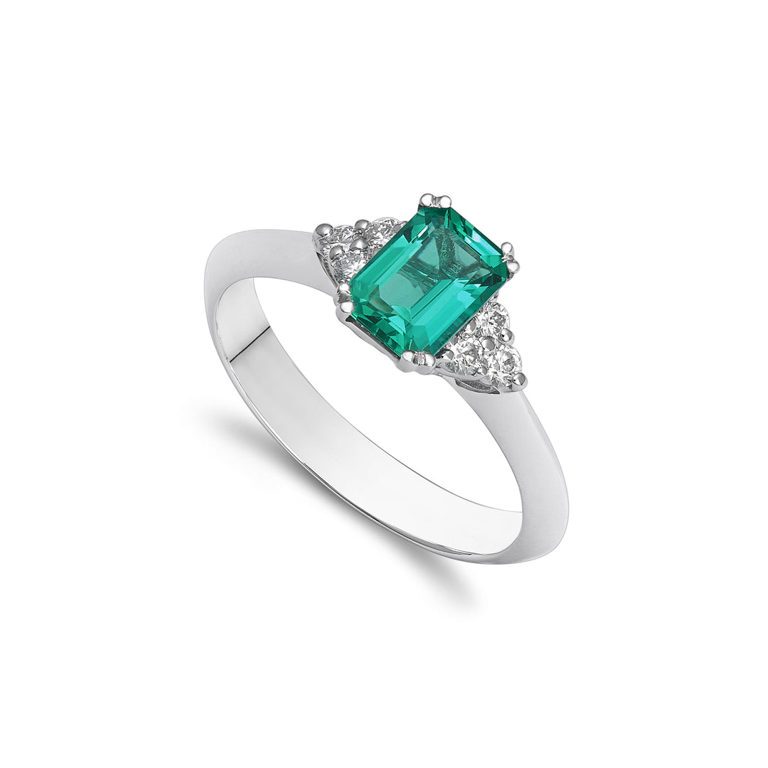X-Diamond nachgebildeter achteckiger Smaragdring 5x7 und 3 Diamanten XDACL113DSM57-22111110008
