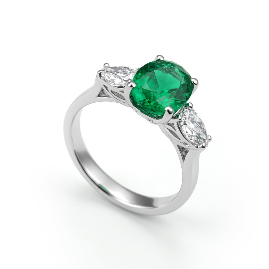 Golay oval emerald ring 9x7 and side drops ACL452DSM97-24155110014
