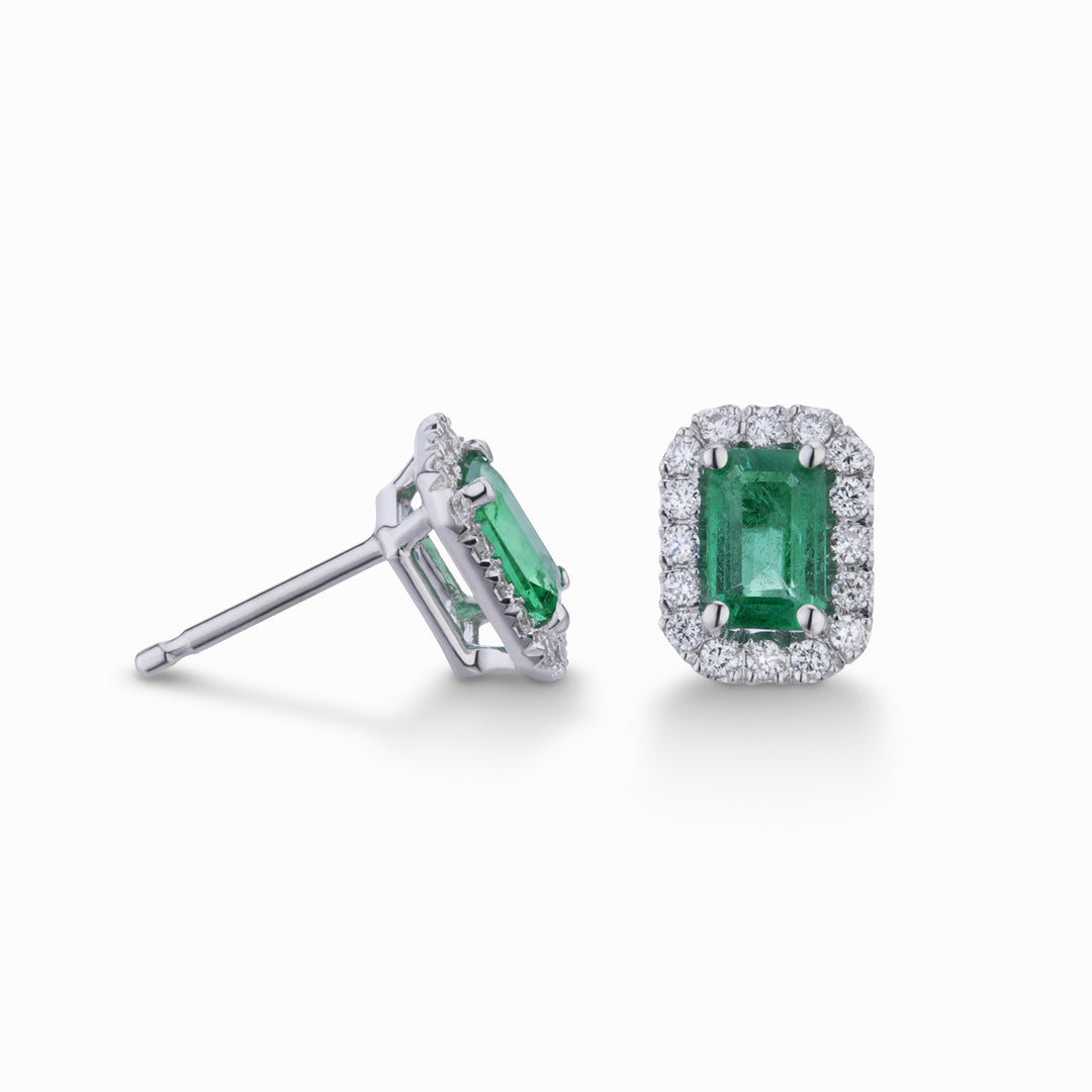 Golay 7x5 achteckige Smaragdohrringe und Diamanten OCL072DISM3-26118110074