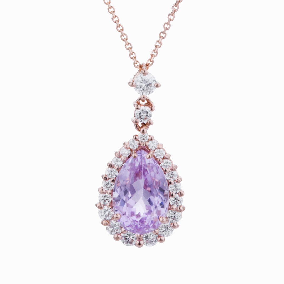 Collier World Diamond Group goutte kunzite 10x7 et contour diamant PCLC073DIKZ1-22152110031