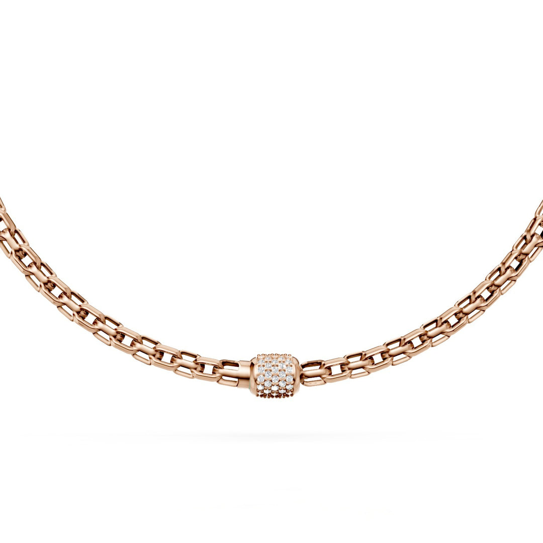 Golay soft square link necklace, in 18kt rose gold and embedded clasp with diamonds 42.5 cm GD004O3DIBI060