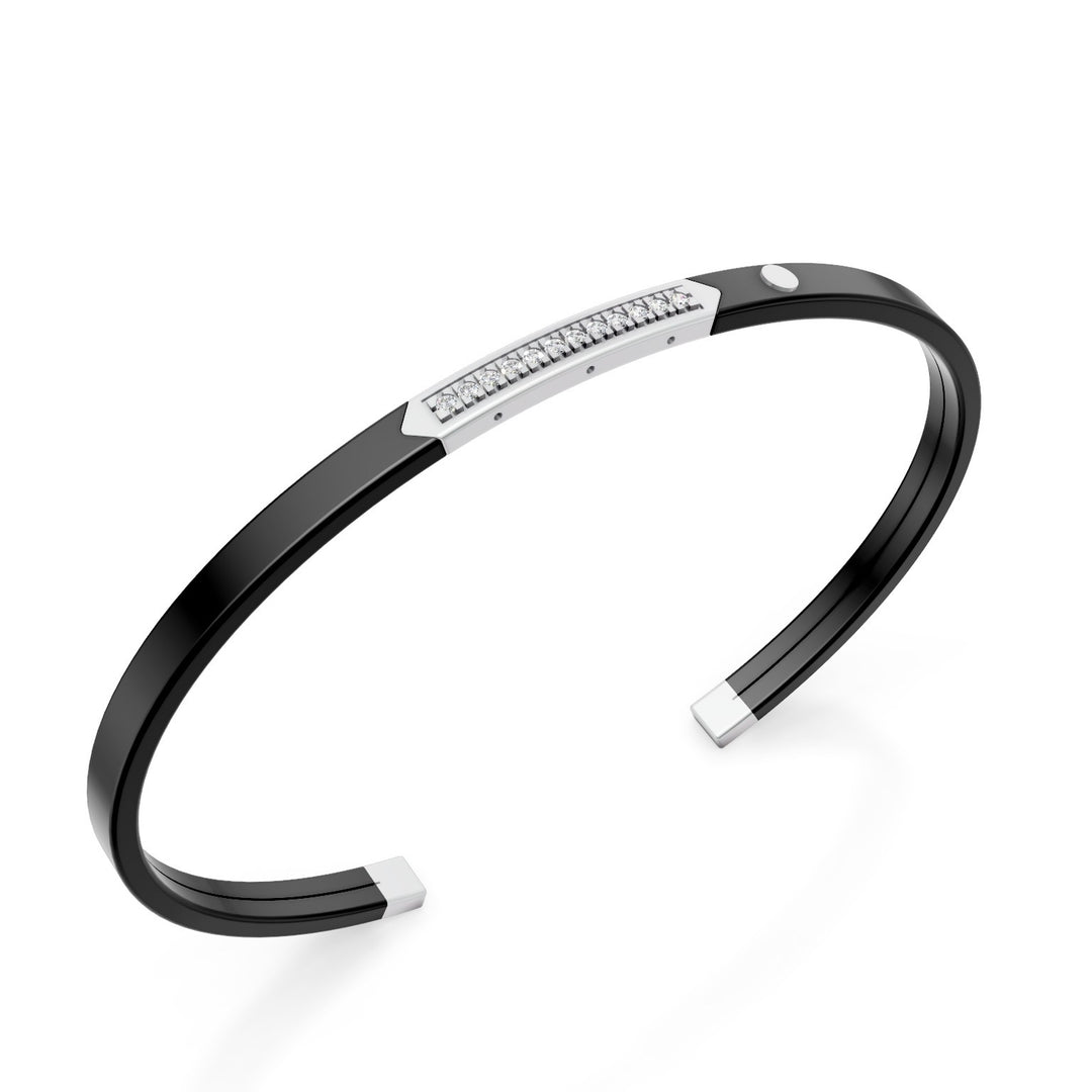 World Diamond Group black titanium slave bracelet, platinum insert, with row of diamonds, medium size GBR041PTDINE_M