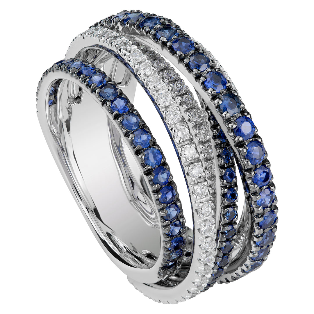 Ineinander verschlungener Golay-Pavé-Diamant- und Saphirring APV020DIZB4-18026110117