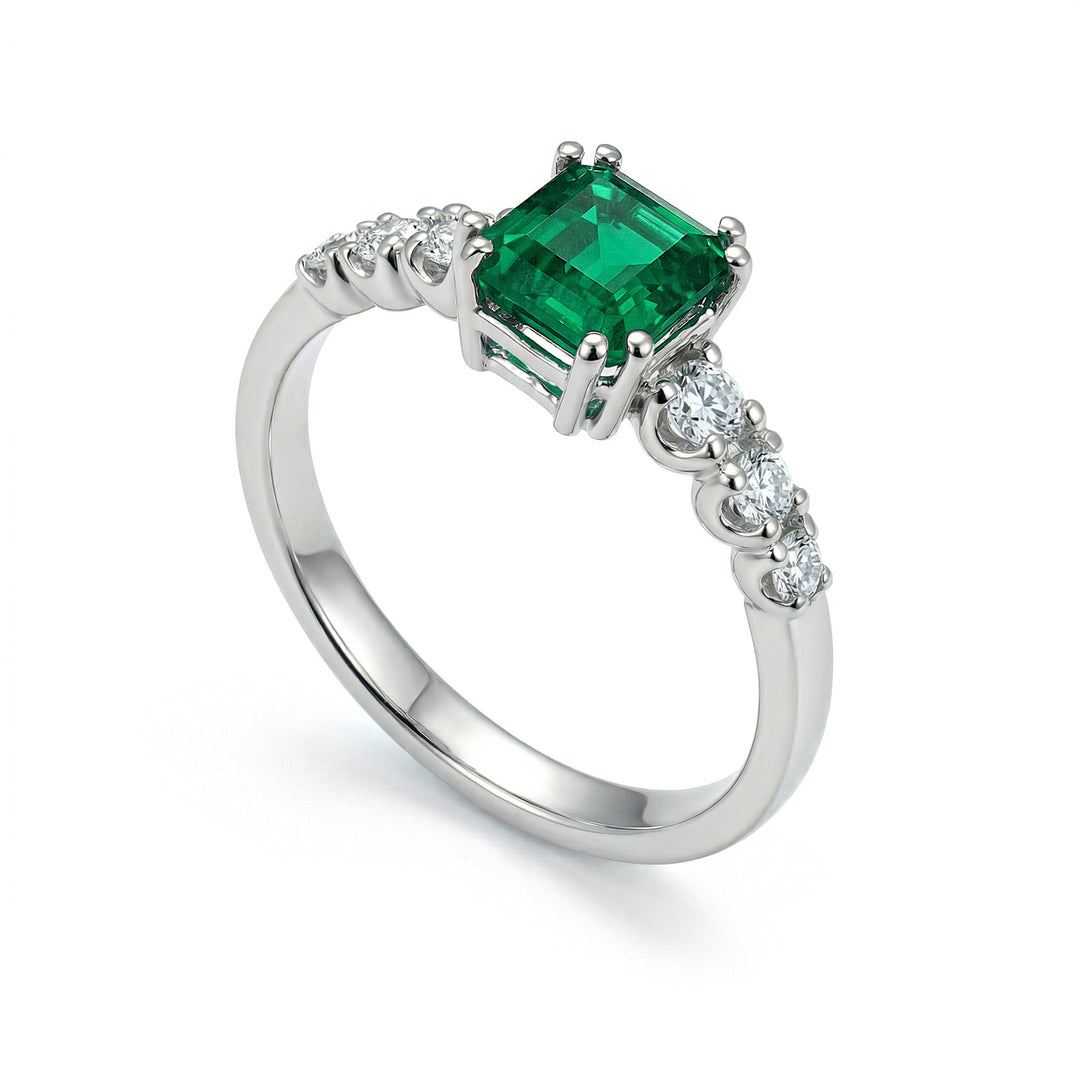 Golay oct emerald solitaire ring 6x6 with later stones ACL454DSM66-24157110039
