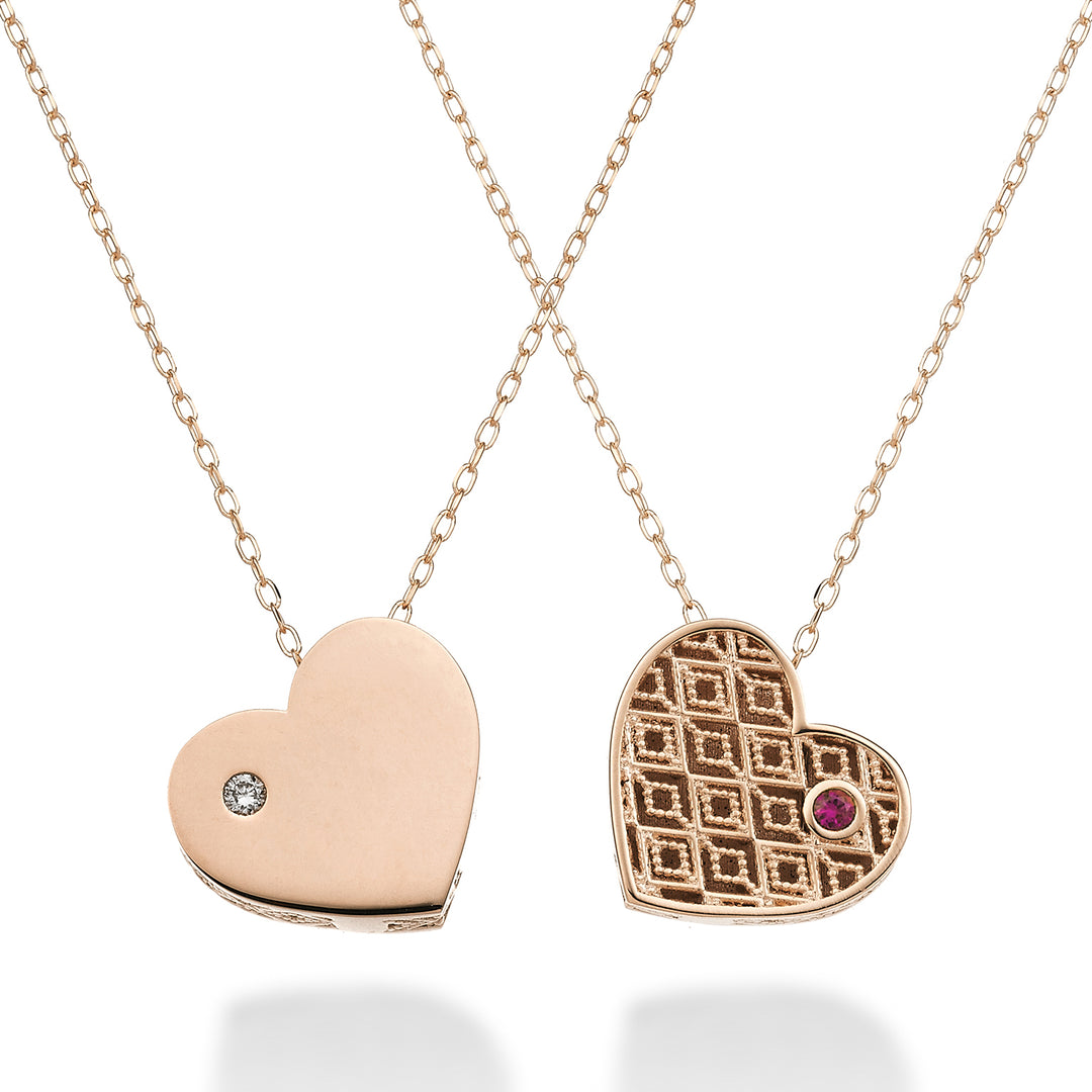 Nihama cl 18k medium heart one side polished rose gold diam. 0.01 ct ruby 0.01 ct NDHEARTMLO3
