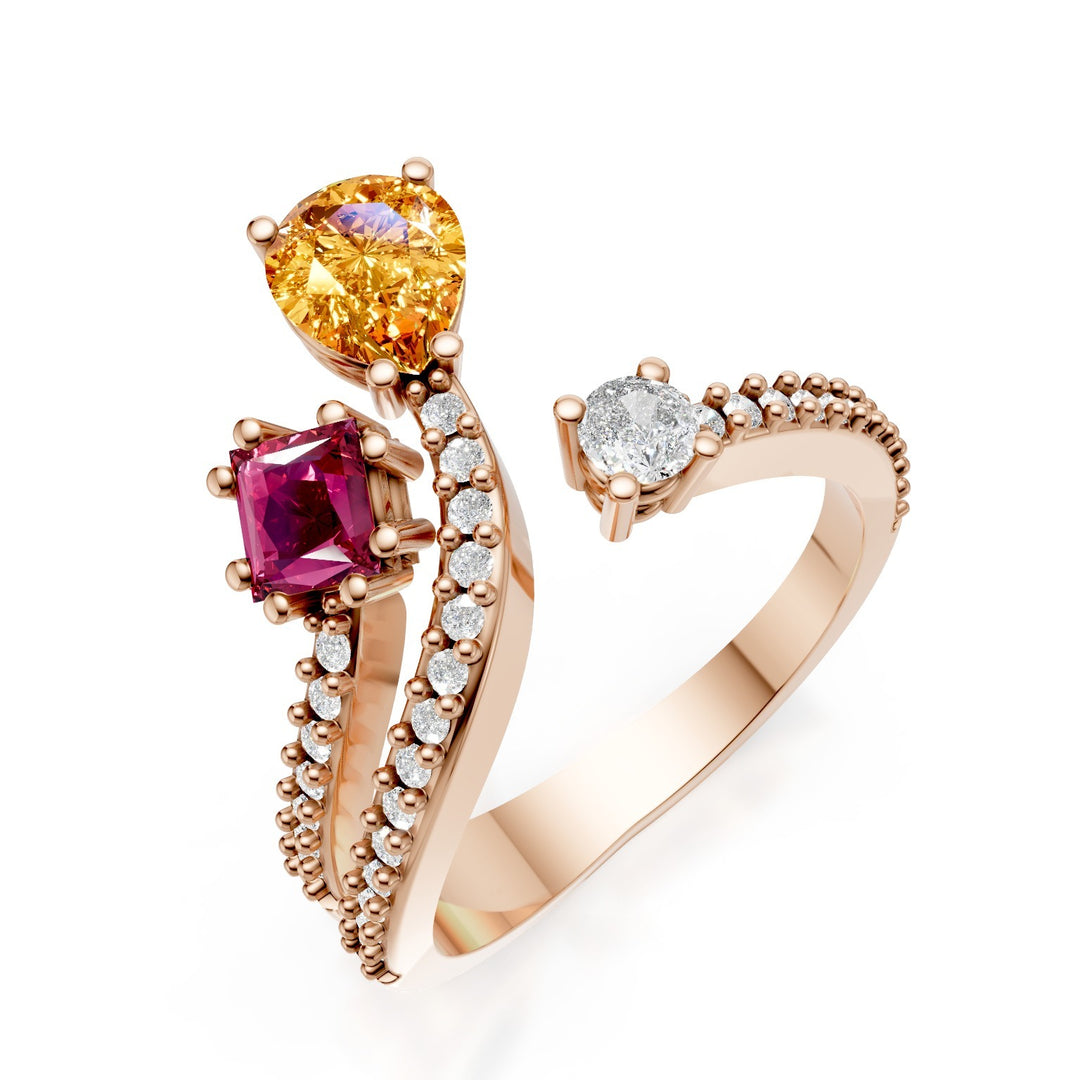 Golay anello zaffiri forma multicolor diamanti sul gambo AMP674DMCC1R-25183110207