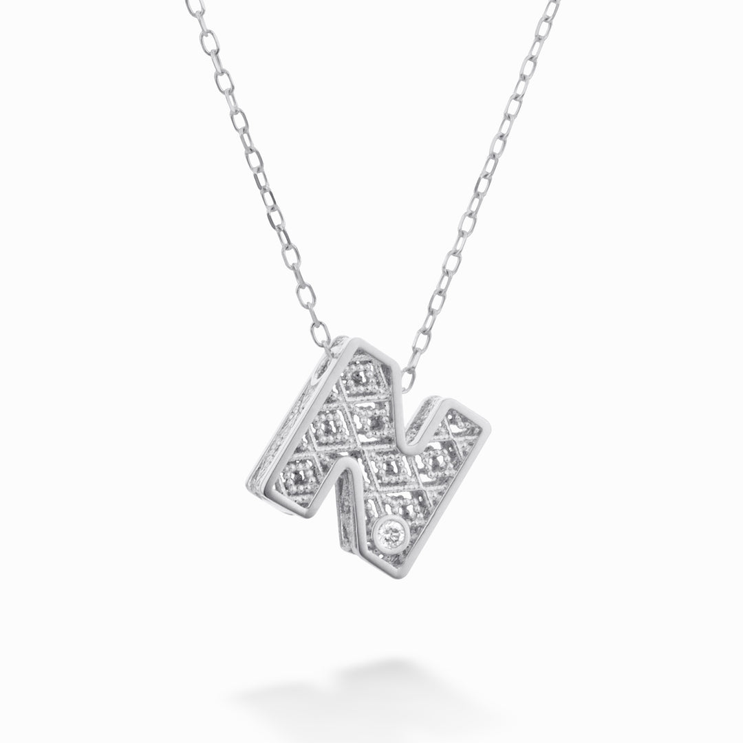 Nihama cl 18k lettre n or blanc diam. ct.0,01 NDLETNO4