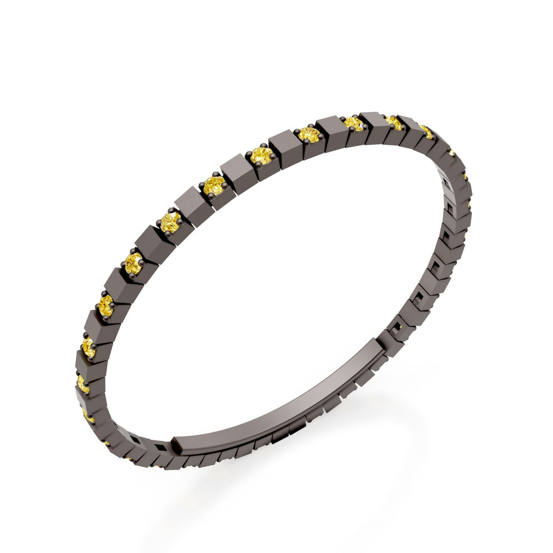 X-Diamond brown titanium tennis bracelet lab g.d. fancy yellow alternating with butterfly closure, 18cm, third size LXDBRT013ALFYMA-180