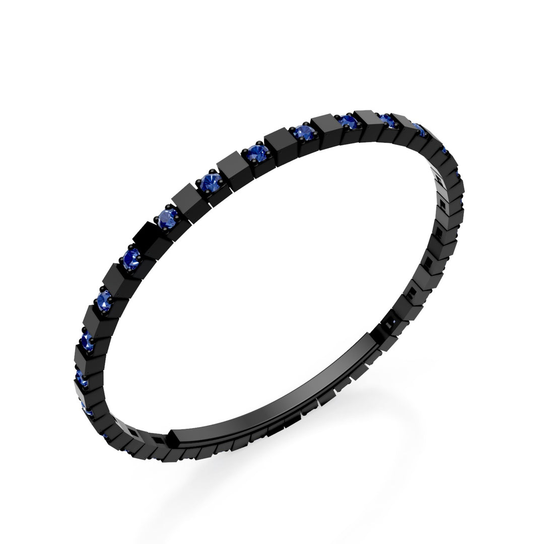Bracelet tennis X-Diamond en titane noir saphirs alternés avec fermoir papillon, 18,5cm, deuxième taille LXDBRT012ALZANE-185