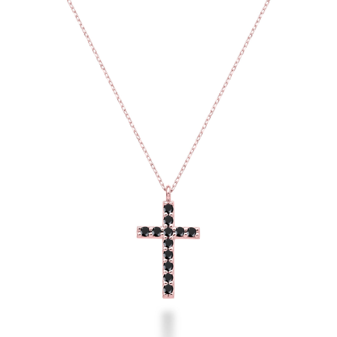 Nihama cl 18k croix taille 4 or rose avec spinelle noir 0,22 ct NDCRO4O3SBK