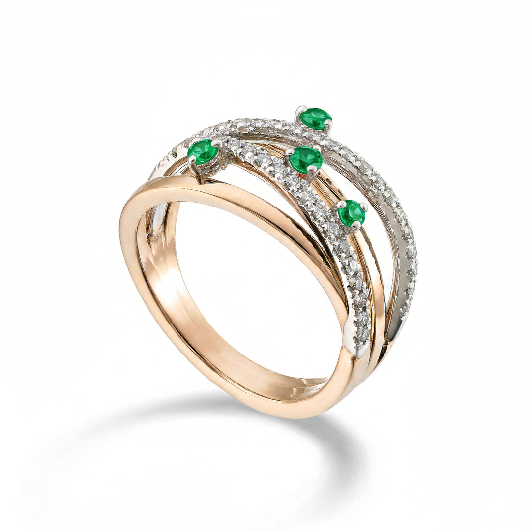 Bague Golay avec quatre rangées de diamants et quatre émeraudes AMF7772DSMBR-26016110161