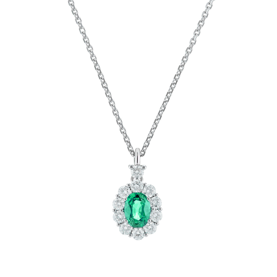 Golay 4x3 oval emerald necklace, diamonds and bezel PCL041DISM34-26111110404