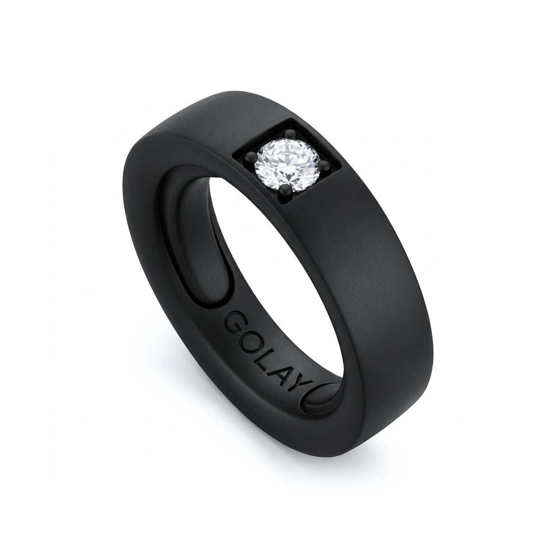Bague en titane noir World Diamond Group avec diamant de 0,25ct adaptable avec roulements de 14 à 18 GAN032DINE-1418