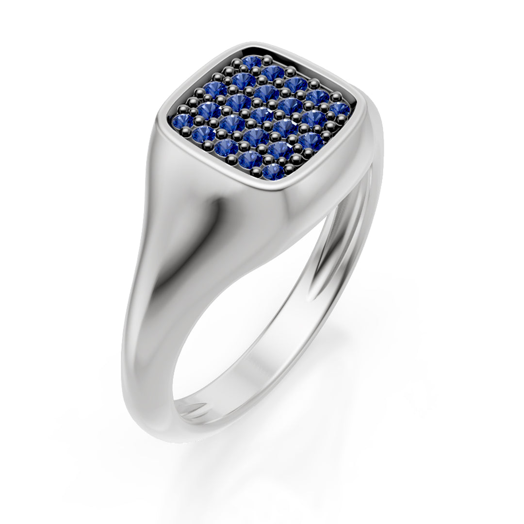 World Diamond Group quadratischer Ring am kleinen Finger, Größe 10, Weißgold-Saphire ACH003ZBB