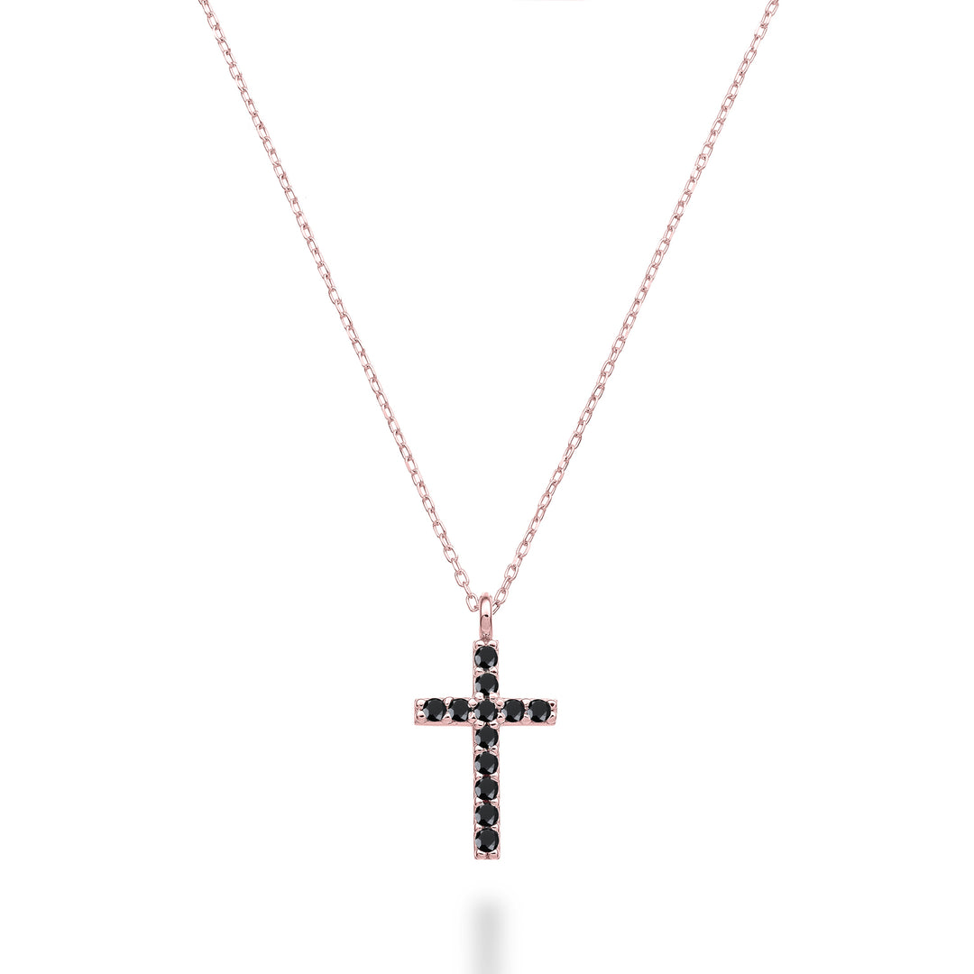 Nihama cl 18k croce misura 3 oro rosa con spinello nero ct.0,13 NDCRO3O3SBK