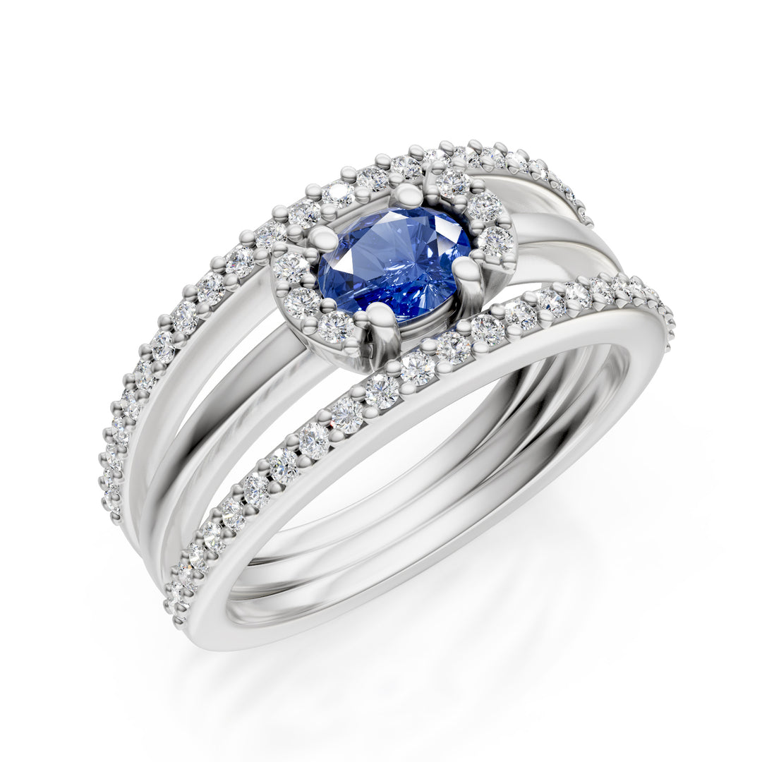 Golay-Ring, zweireihig, Pavé, ein glatter ovaler Saphir 5x4 AFS554DZB54-24299110028